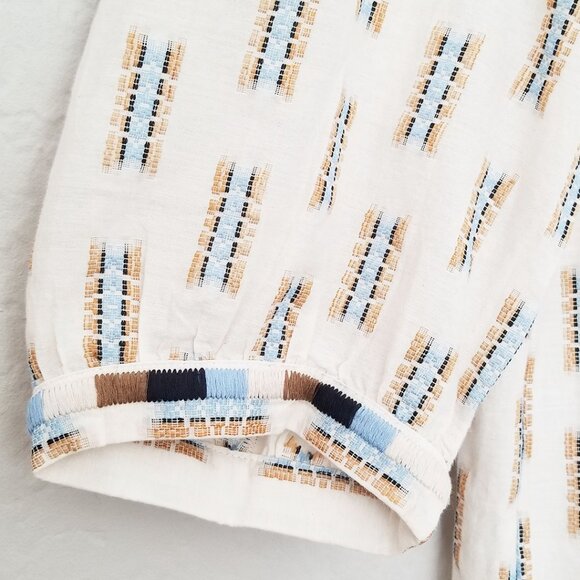 Pure Jill J. Jill Easy Button Front Boho Embroidered 3/4 Sleeve Blouse XL Cream - Picture 8 of 16